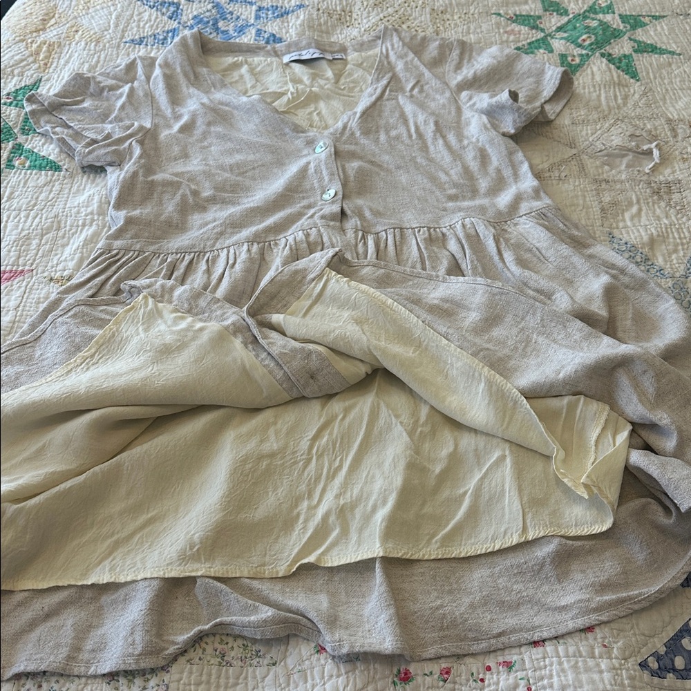 Petal & Pup Linen Button-Up Babydoll Dress - Picture 3 of 3